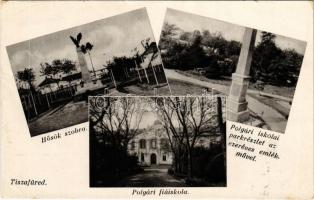 1934 Tiszafüred, Hősök szobra, emlékmű, Polgári fiúiskola, Polgári iskolai park részlet az ezeréves emlékművel (EK)