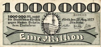 Német Birodalom/Weimari Köztársaság/Fürth 1923.8.25. 1000.000M fekete sorszámmal T:III
