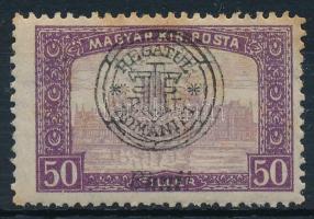 Nagyvárad 1919 Parlament 50f kettős felülnyomással / Mi 37 II double overprint. Signed: Bodor (rozsdafoltok / stain)