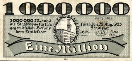 Német Birodalom/Weimari Köztársaság/Fürth 1923.8.25. 1000.000M fekete sorszámmal T:III