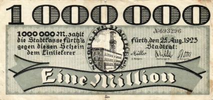Német Birodalom/Weimari Köztársaság/Fürth 1923.8.25. 1000.000M fekete sorszámmal T:III