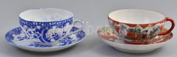 2 db kézi festésű kínai teás csésze, aljjal. Hibátlanok.