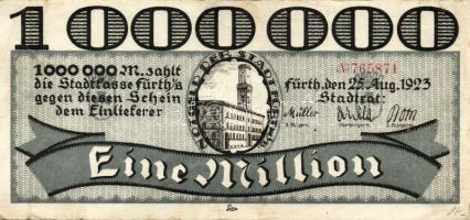 Német Birodalom/Weimari Köztársaság/Fürth 1923.8.25. 1000.000M piros sorszámmal T:III