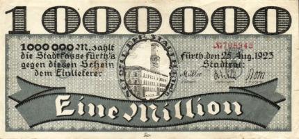 Német Birodalom/Weimari Köztársaság/Fürth 1923.8.25. 1000.000M piros sorszámmal T:III