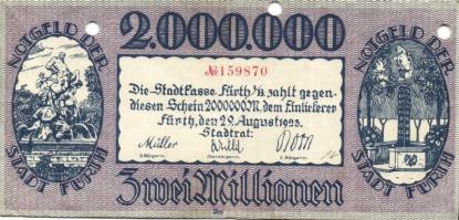 Német Birodalom/Weimari Köztársaság/Fürth 1923.8.29. 2000.000M hivatalos érvénytelenítéssel T:III