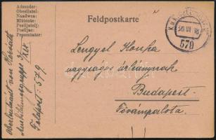 1918 Field postcard "FP 579" 1918 Tábori posta levelezőlap "FP 579"