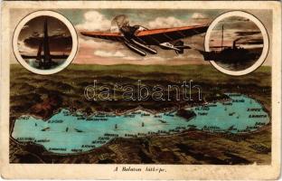 Balaton, látkép légi távlatból, hidroplán, térkép (EB)