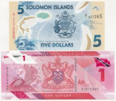 Salamon-szigetek 2019. 5$ + Trinidad és Tobago 2020. 1$ T:I Solomon Islands 2019. 5 Dollars + Trinidad and Tobago 2020. 1 Dollar C:UNC