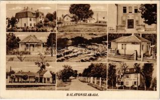 1943 Balatonszabadi, részletek, vasútállomás, Katica, Neptun és Hadfy villa (EK)