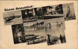 Balatonlelle, strand, fürdőzők, vasútállomás, vitorlások (Rb)