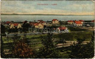 1912 Balatonszemes, Faluszemes; Balatoni sor látképe, villák, vasútállomás, vasútvonal (EB)