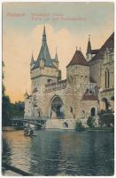 1914 Budapest XIV. Városligeti részlet, Vajdahunyad vára, csónakázók (ázott / wet damage)