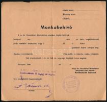 1944 Munkabehívó, elvált átvételi igazolással.