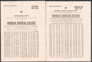 1960 Budapest Békekölcsön hivatalos sorsolási jegyzékei 2 db