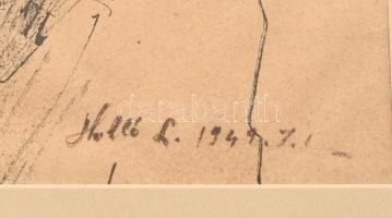 Holló L jelzéssel: Portré. Tus, papír, üvegezett fa keretben, 21×20 cm