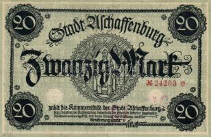 Német Birodalom/Weimari Köztársaság/Aschaffenburg DN 20M hivatalos érvénytelenítéssel T:II