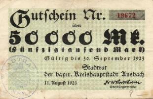 Német Birodalom/Weimari Köztársaság/Ansbach 1923.9.30. 50.000M T:III