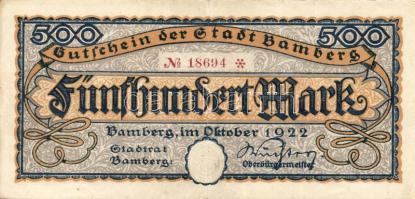 Német Birodalom/Weimari Köztársaság/Bamberg 1922. 500M T:II
