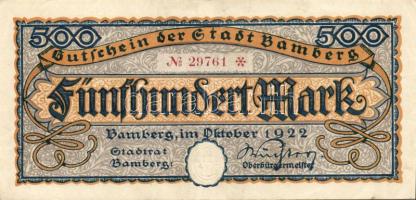 Német Birodalom/Weimari Köztársaság/Bamberg 1922. 500M T:II