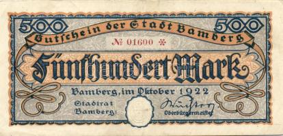Német Birodalom/Weimari Köztársaság/Bamberg 1922. 500M T:II