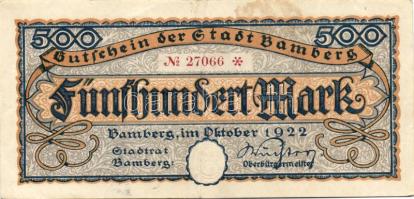 Német Birodalom/Weimari Köztársaság/Bamberg 1922. 500M T:II