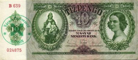 1936. 10P (2x) egymásutáni sorszámmal, zöld "Városi Pártvezető Sopron" bélyegzővel T:II+ Csak egyszer hajtva!