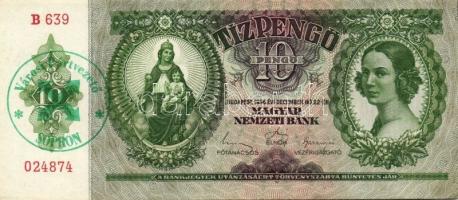 1936. 10P (2x) egymásutáni sorszámmal, zöld "Városi Pártvezető Sopron" bélyegzővel T:II+ C...