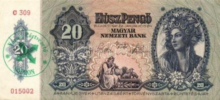 1941. 20P (2x) egymásutáni sorszámmal, zöld "Városi Pártvezető Sopron" bélyegzővel T:II+ C...