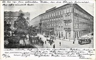 1914 Budapest V. Hotel Continental szálloda, villamos, automobil, lovaskocsi, üzletek. Karczag Vilmos nyomdai rt.