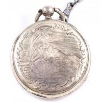 Ezüst (Ag) tokos kulcsos zsebóra, díszes tokkal és szép állapotú, működő szerkezettel, másodpercmuta...