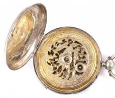 Ezüst (Ag) tokos kulcsos zsebóra, díszes tokkal és szép állapotú, működő szerkezettel, másodpercmuta...
