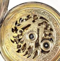 Ezüst (Ag) tokos kulcsos zsebóra, díszes tokkal és szép állapotú, működő szerkezettel, másodpercmuta...