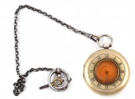 Ezüst (Ag) tokos kulcsos zsebóra, díszes tokkal és szép állapotú, működő szerkezettel, másodpercmuta...