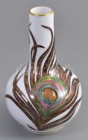 Herendi pávatollas porcelán váza, kézzel festett, jelzett, hibátlan, m: 14 cm