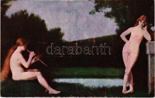 Hirtenlied / Erotic nude lady art postcard. Moderner Kunst-Verlag Berlin 2166. s: Henner