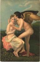 L'Amour et Psyché / Erotic nude lady art postcard. Stengel litho s: F. P. Gérard