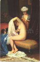 Am Morgen / Erotic nude lady art postcard. Stengel s: Fragonard