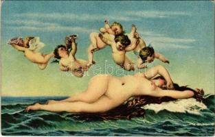 Die Geburt der Venus / Erotic nude lady art postcard. Stengel s: Cabanel