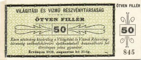 Budapest 1919. "Ganz Törzsgyár" 1K T:II+ + Székesfehérvár 1920. "Világítási és Vírmű ...