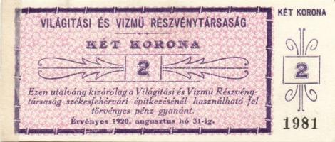 Budapest 1919. "Ganz Törzsgyár" 1K T:II+ + Székesfehérvár 1920. "Világítási és Vírmű ...