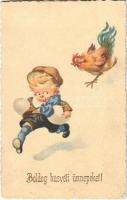1927 Boldog húsvéti ünnepeket! / Children art postcard with Easter greetings. SB Excelsior 6336.