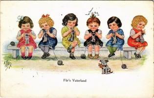 1915 Für's Vaterland / Children art postcard. A.R. & C.i.B. No. 707.