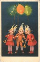 Children art postcard, lanterns (EK)