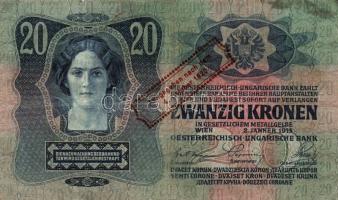 1913. 20K (2x) piros "Ausgegeben nach dem 4. Oktober 1920" bélyegzővel T:II/III