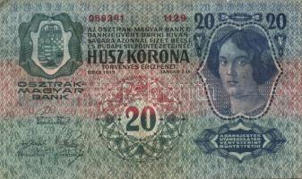 1913. 20K (2x) piros "Ausgegeben nach dem 4. Oktober 1920" bélyegzővel T:II/III