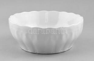 Gránit retro porcelán leveses tál, fehér mázas, jelzett, felső peremén apró javításokkal, d: 25 cm, m: 10 cm