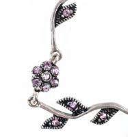 Ezüst(Ag) virágos karkötő, rózsaszín strasszokkal, jelzett, h: 19 cm, bruttó: 6,9 g