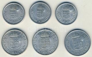 1941-44. 1P (3x) + 2P (3x) "koronás-címeres" ellenjeggyel T:2,3