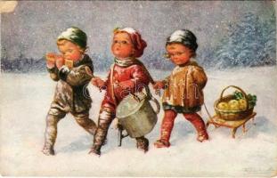 Children art postcard, Christmas s: W. Fialkowska (kopott sarkak / worn corners)