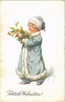 Fröhliche Weihnachten! / Children art postcard with Christmas greetings. B.K.W.I. 2925-3. s: K. Feiertag (kis szakadás / small tear)